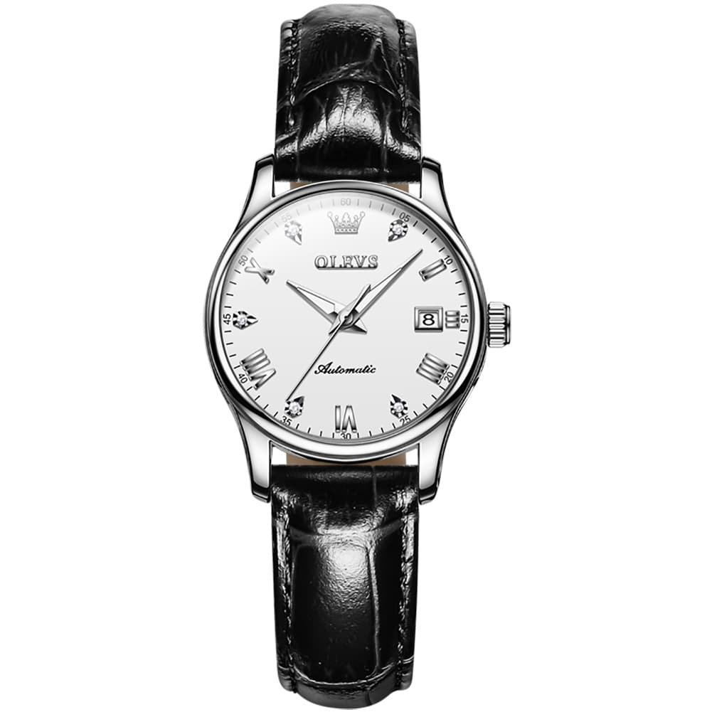 OLEVS Couple Watches Diamond Dial Automatic Mechanical Watch 9932 Leather Strap for His and Hers - Olevs Watch Store