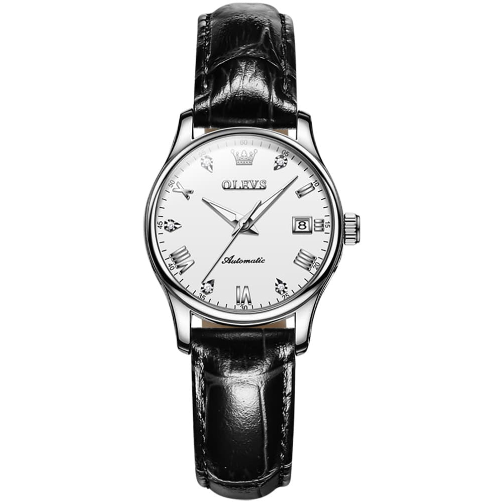 OLEVS Couple Watches Diamond Dial Automatic Mechanical Watch 9932 Leather Strap for His and Hers - Olevs Watch Store
