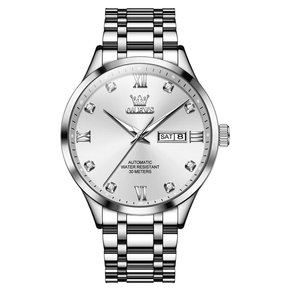 OLEVS Couple Watches Diamond Dial Automatic Mechanical Watch 9946 Steel Band for His and Hers - Women All Black (30mm) Watch