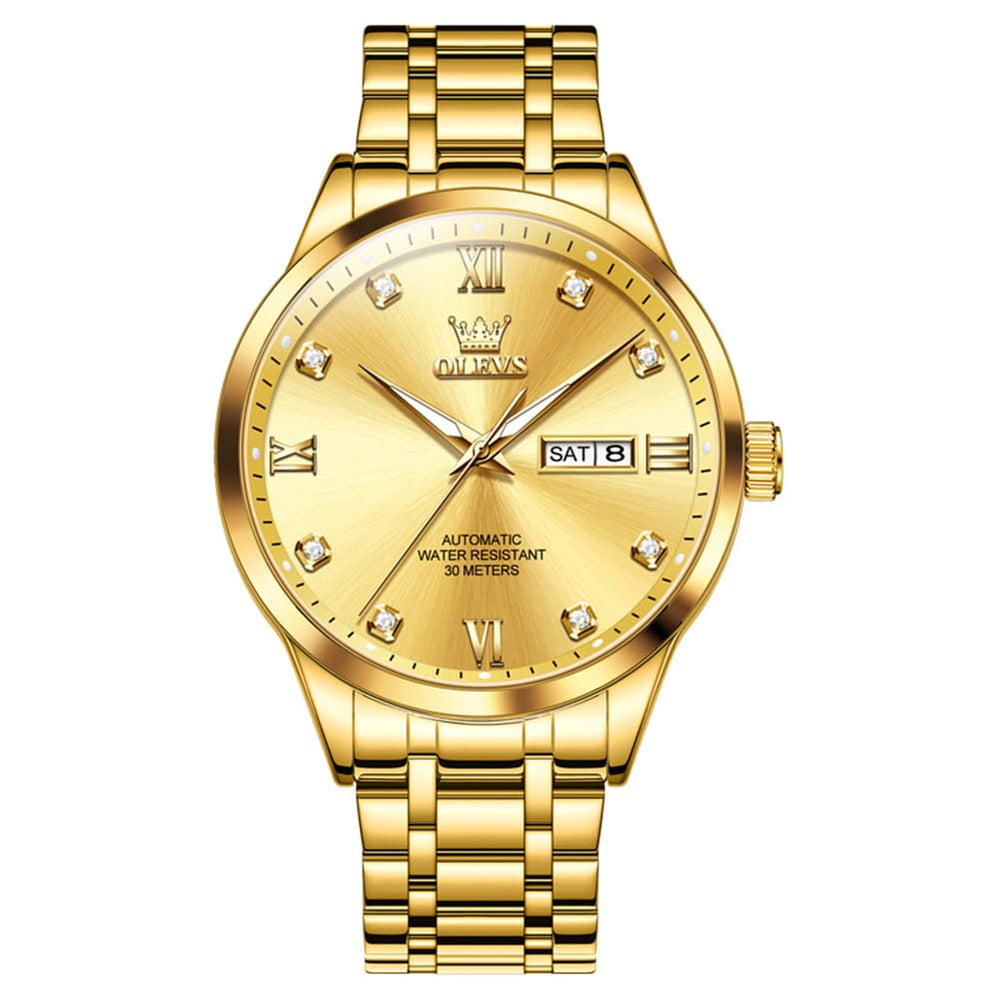 OLEVS Couple Watches Diamond Dial Automatic Mechanical Watch 9946 Steel Band for His and Hers - Women All Black (30mm) Watch