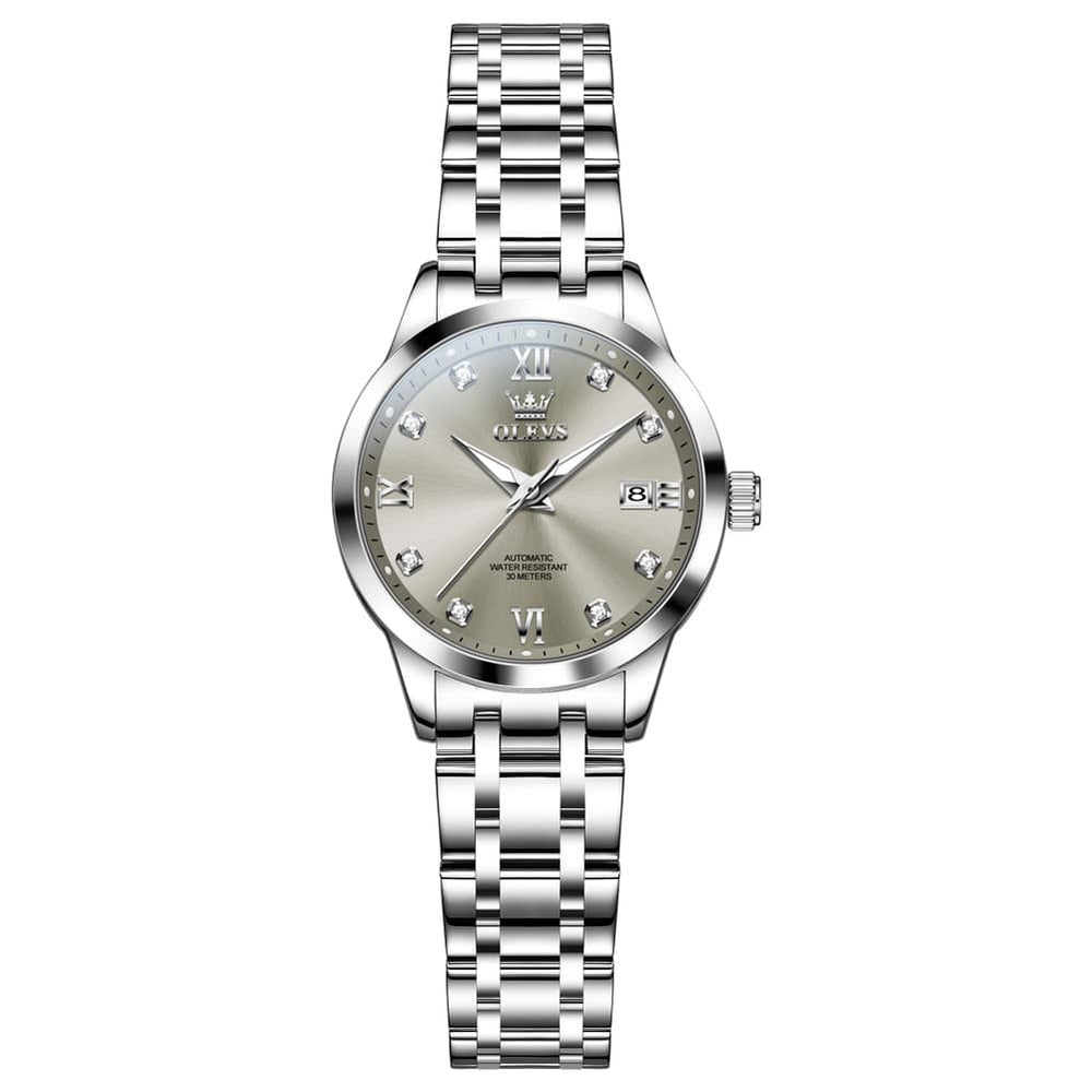 OLEVS Couple Watches Diamond Dial Automatic Mechanical Watch 9946 Steel Band for His and Hers - Women All Black (30mm) Watch