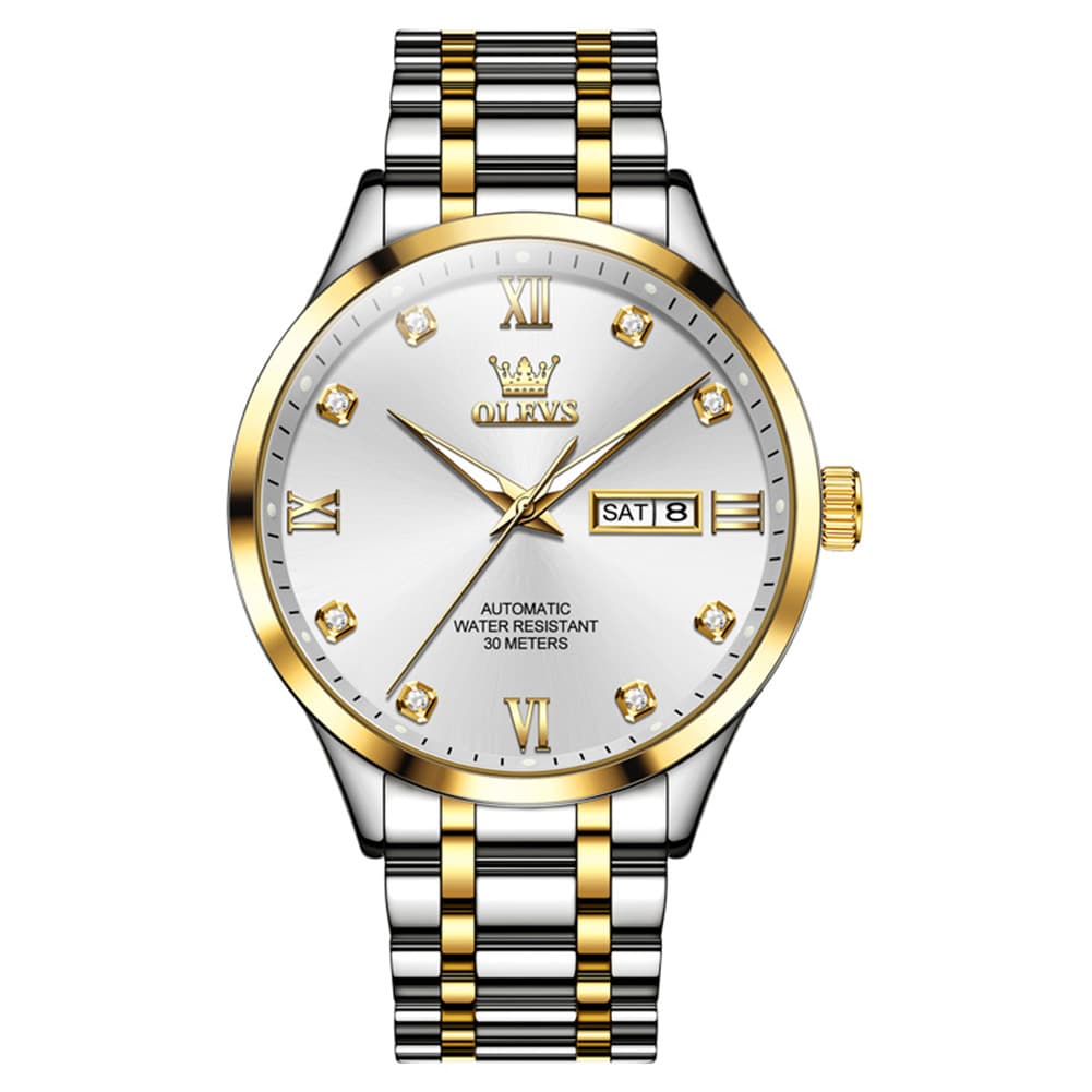 OLEVS Couple Watches Diamond Dial Automatic Mechanical Watch 9946 Steel Band for His and Hers - Women All Black (30mm) Watch