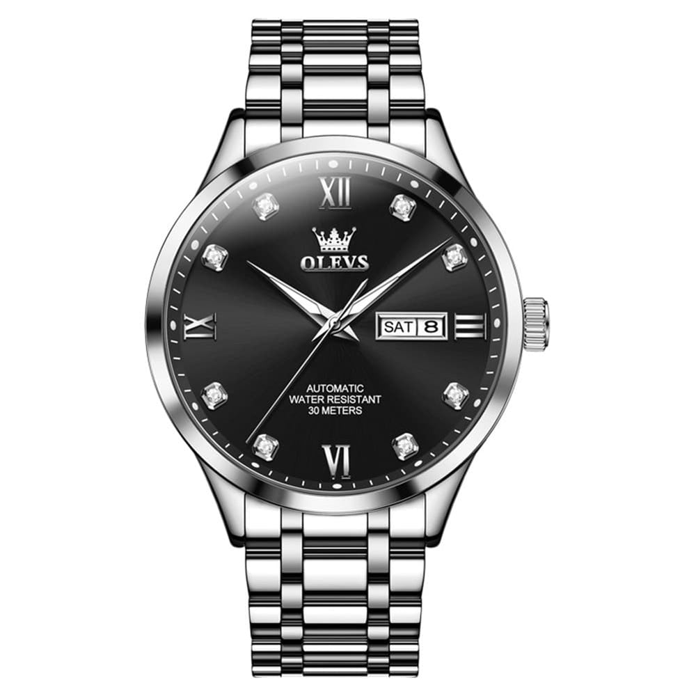 OLEVS Couple Watches Diamond Dial Automatic Mechanical Watch 9946 Steel Band for His and Hers - Women All Black (30mm) Watch