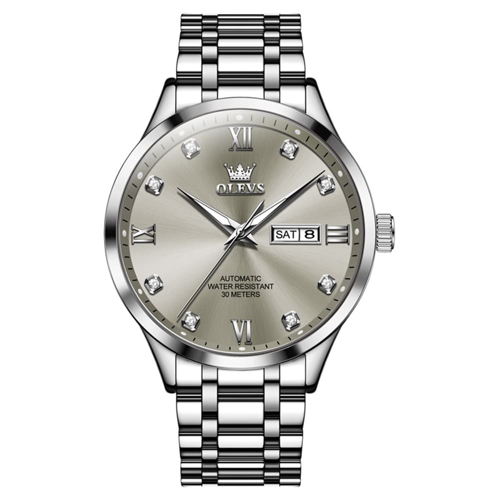 OLEVS Couple Watches Diamond Dial Automatic Mechanical Watch 9946 Steel Band for His and Hers - Women All Black (30mm) Watch