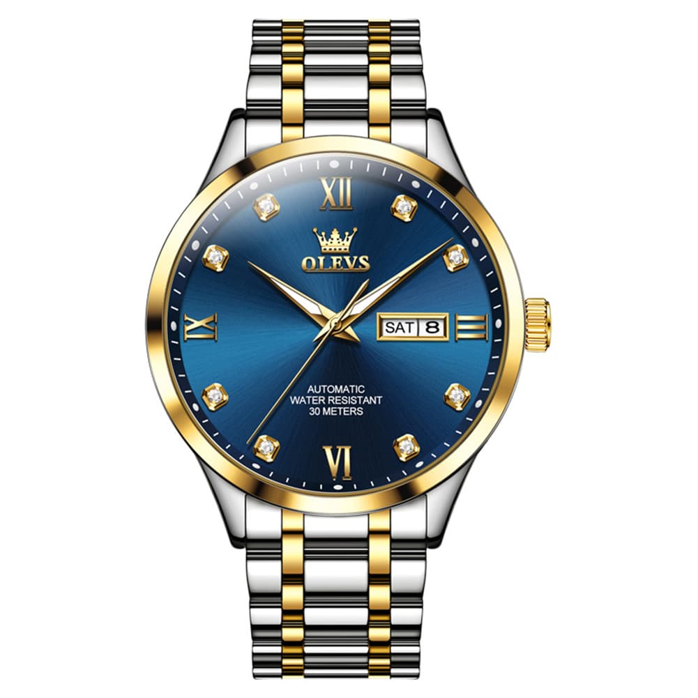 OLEVS Couple Watches Diamond Dial Automatic Mechanical Watch 9946 Steel Band for His and Hers - Women All Black (30mm) Watch