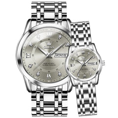 OLEVS Couple Watches Diamond Dial Day Date Quartz Watch 5513 Steel Band for His and Hers - Olevs Watch Store