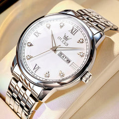 OLEVS Couple Watches Diamond Dial Day Date Quartz Watch 5525 Steel Band for His and Hers - Olevs Watch Store