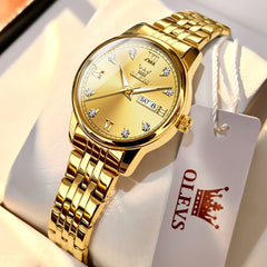 OLEVS Couple Watches Diamond Dial Day Date Quartz Watch 5525 Steel Band for His and Hers - Olevs Watch Store