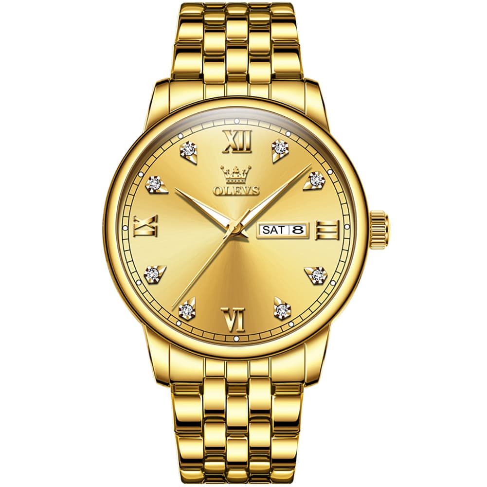 OLEVS Couple Watches Diamond Dial Day Date Quartz Watch 5525 Steel Band for His and Hers - Olevs Watch Store