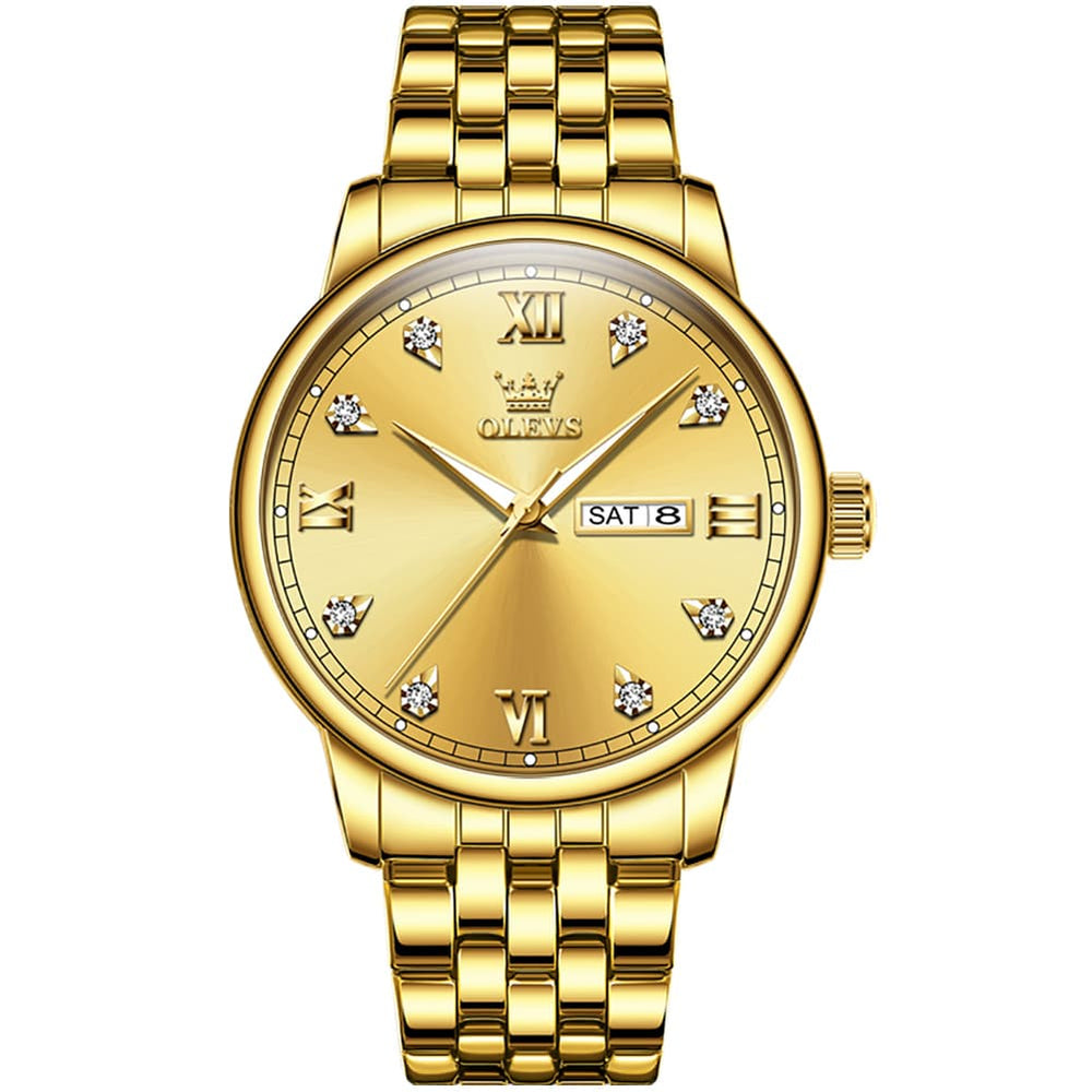 OLEVS Couple Watches Diamond Dial Day Date Quartz Watch 5525 Steel Band for His and Hers - Olevs Watch Store