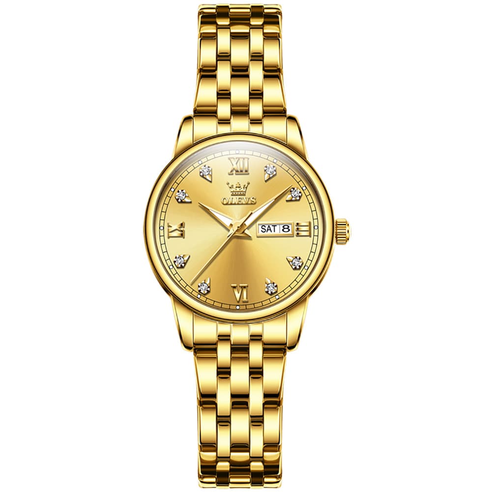OLEVS Couple Watches Diamond Dial Day Date Quartz Watch 5525 Steel Band for His and Hers - Olevs Watch Store