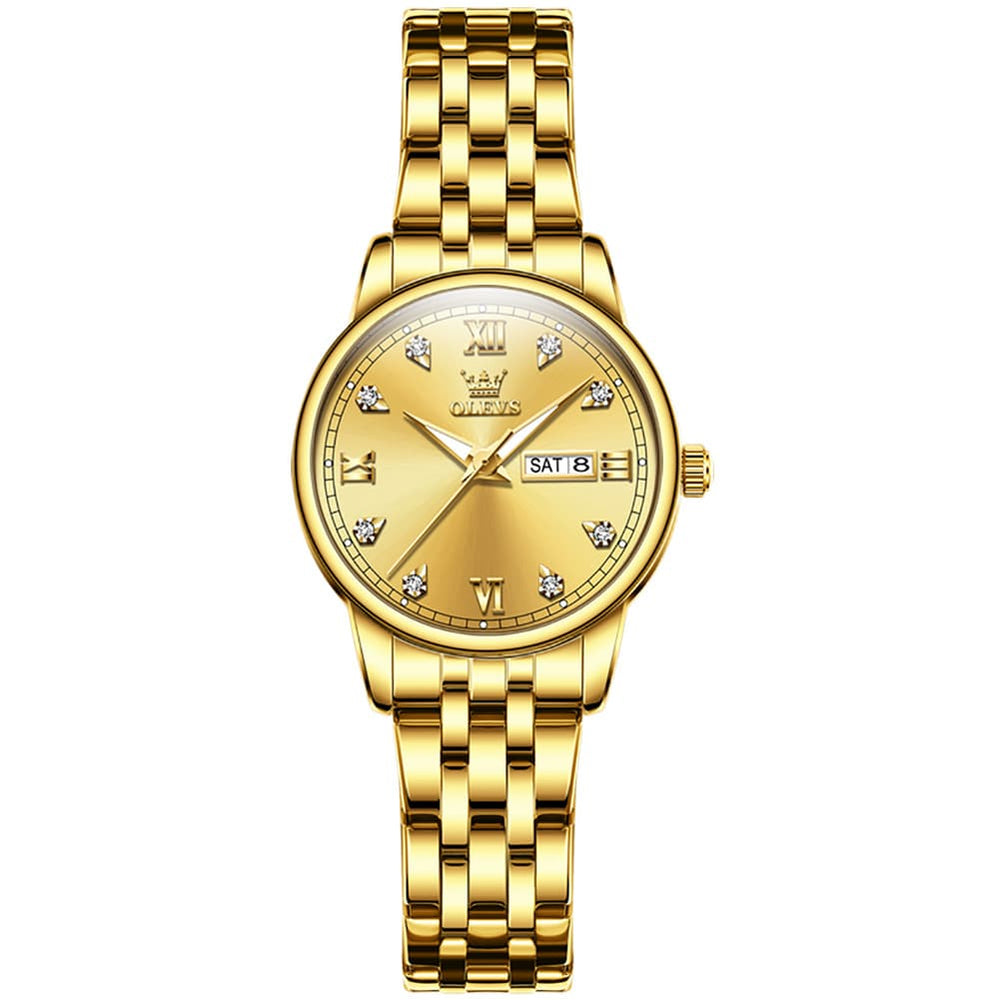OLEVS Couple Watches Diamond Dial Day Date Quartz Watch 5525 Steel Band for His and Hers - Olevs Watch Store