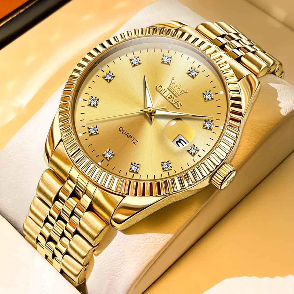 OLEVS Couple Watches Fluted Bezel Diamond Dial Quartz Watch 5526 Jubilee Band for His and Hers - Olevs Watch Store