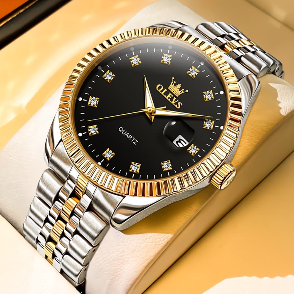 OLEVS Couple Watches Fluted Bezel Diamond Dial Quartz Watch 5526 Jubilee Band for His and Hers - Olevs Watch Store
