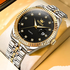 OLEVS Couple Watches Fluted Bezel Diamond Dial Quartz Watch 5526 Jubilee Band for His and Hers - Olevs Watch Store