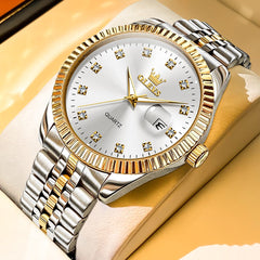 OLEVS Couple Watches Fluted Bezel Diamond Dial Quartz Watch 5526 Jubilee Band for His and Hers - Olevs Watch Store