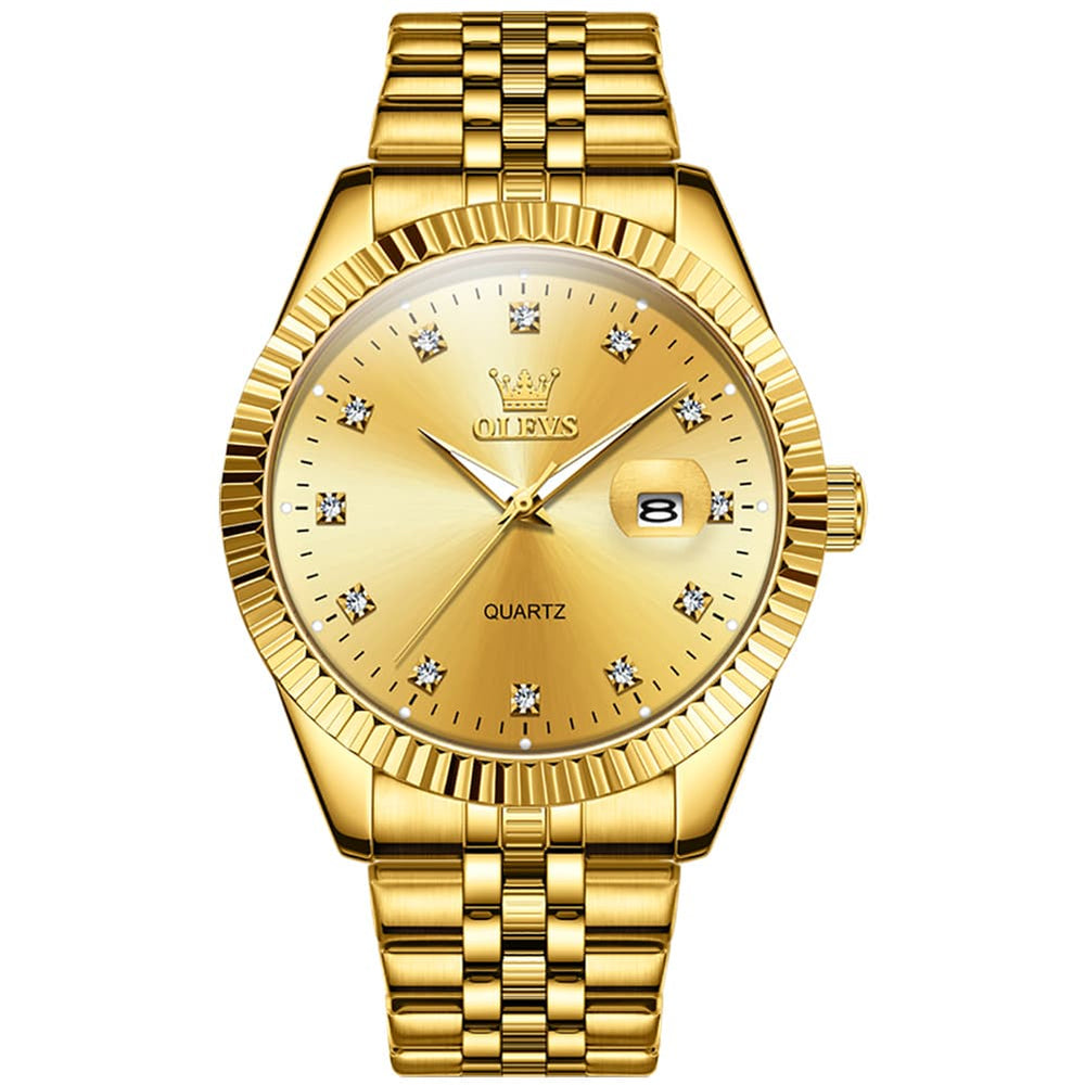 OLEVS Couple Watches Fluted Bezel Diamond Dial Quartz Watch 5526 Jubilee Band for His and Hers - Olevs Watch Store