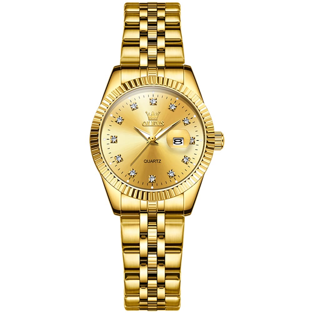 OLEVS Couple Watches Fluted Bezel Diamond Dial Quartz Watch 5526 Jubilee Band for His and Hers - Olevs Watch Store