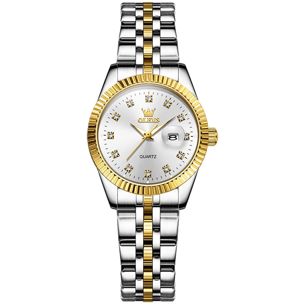 OLEVS Couple Watches Fluted Bezel Diamond Dial Quartz Watch 5526 Jubilee Band for His and Hers - Olevs Watch Store