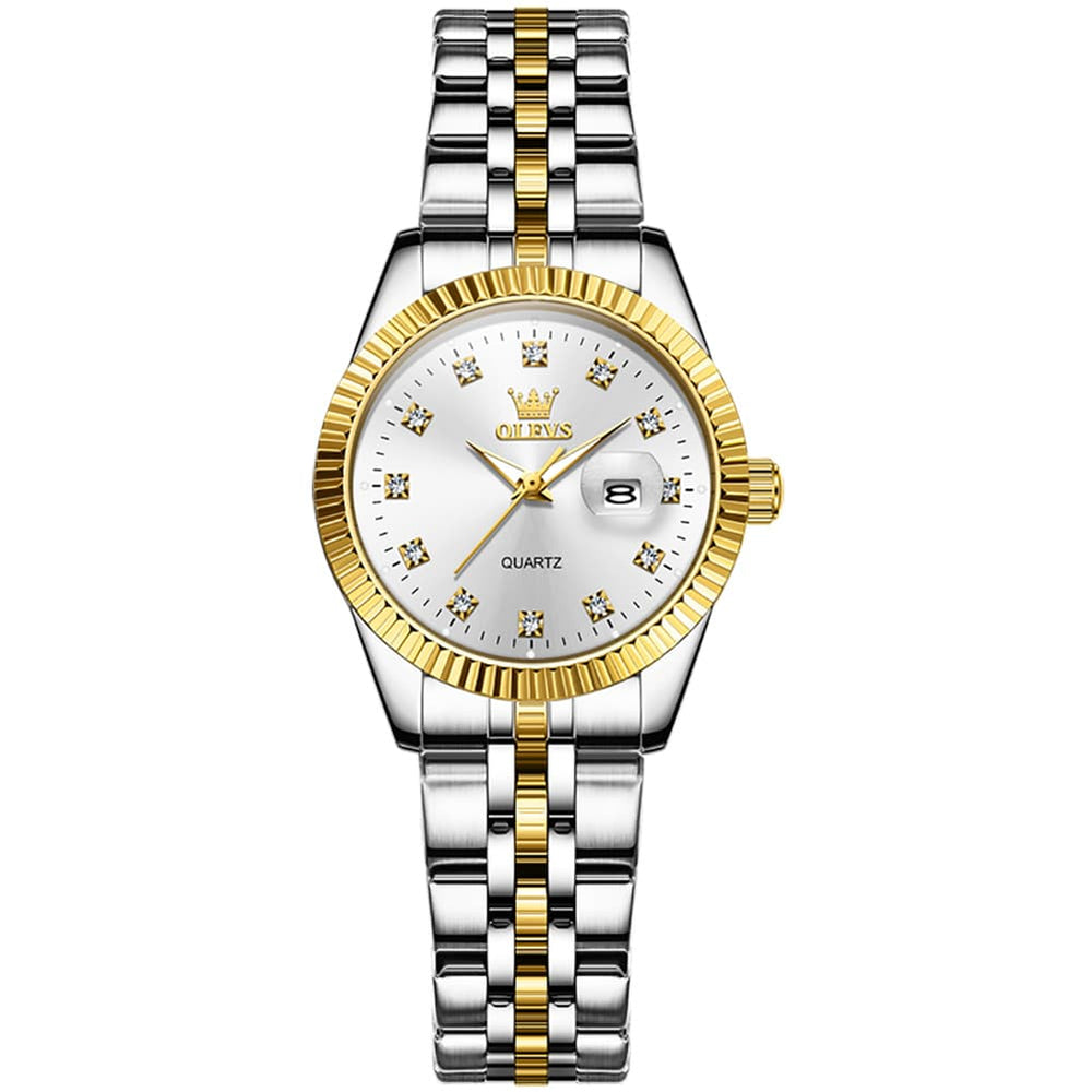 OLEVS Couple Watches Fluted Bezel Diamond Dial Quartz Watch 5526 Jubilee Band for His and Hers - Olevs Watch Store
