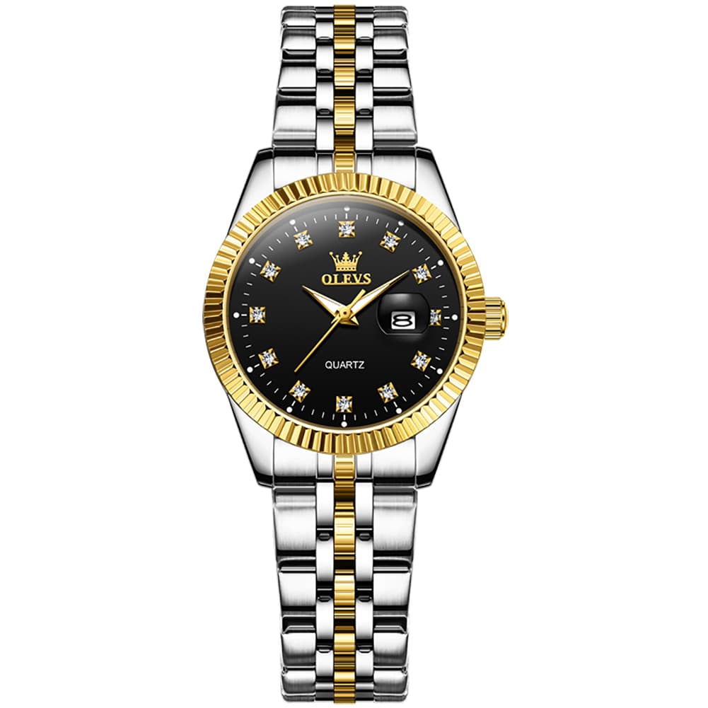 OLEVS Couple Watches Fluted Bezel Diamond Dial Quartz Watch 5526 Jubilee Band for His and Hers - Olevs Watch Store