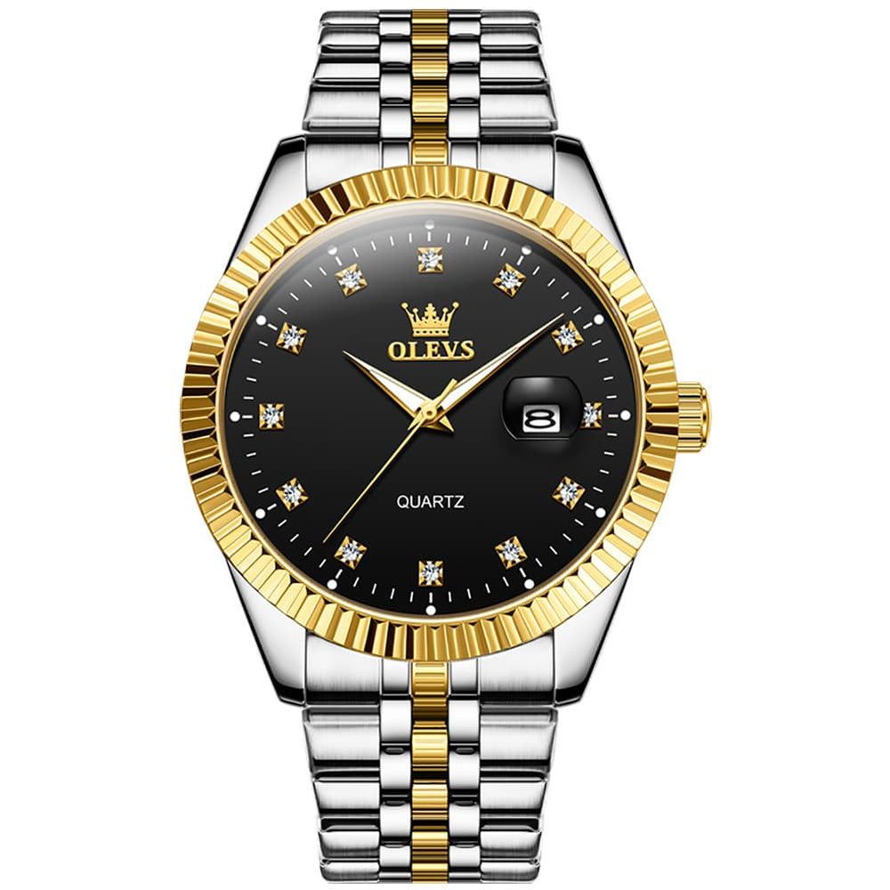 OLEVS Couple Watches Fluted Bezel Diamond Dial Quartz Watch 5526 Jubilee Band for His and Hers - Olevs Watch Store