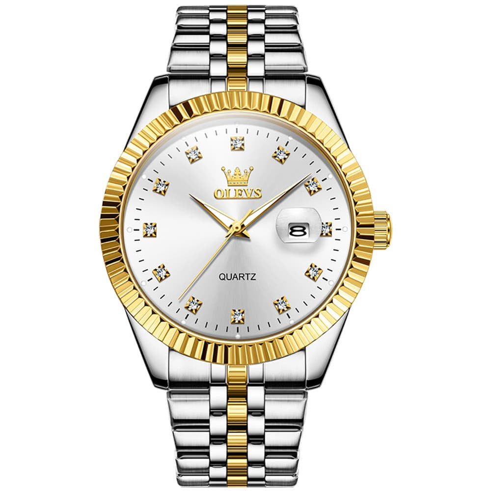 OLEVS Couple Watches Fluted Bezel Diamond Dial Quartz Watch 5526 Jubilee Band for His and Hers - Olevs Watch Store