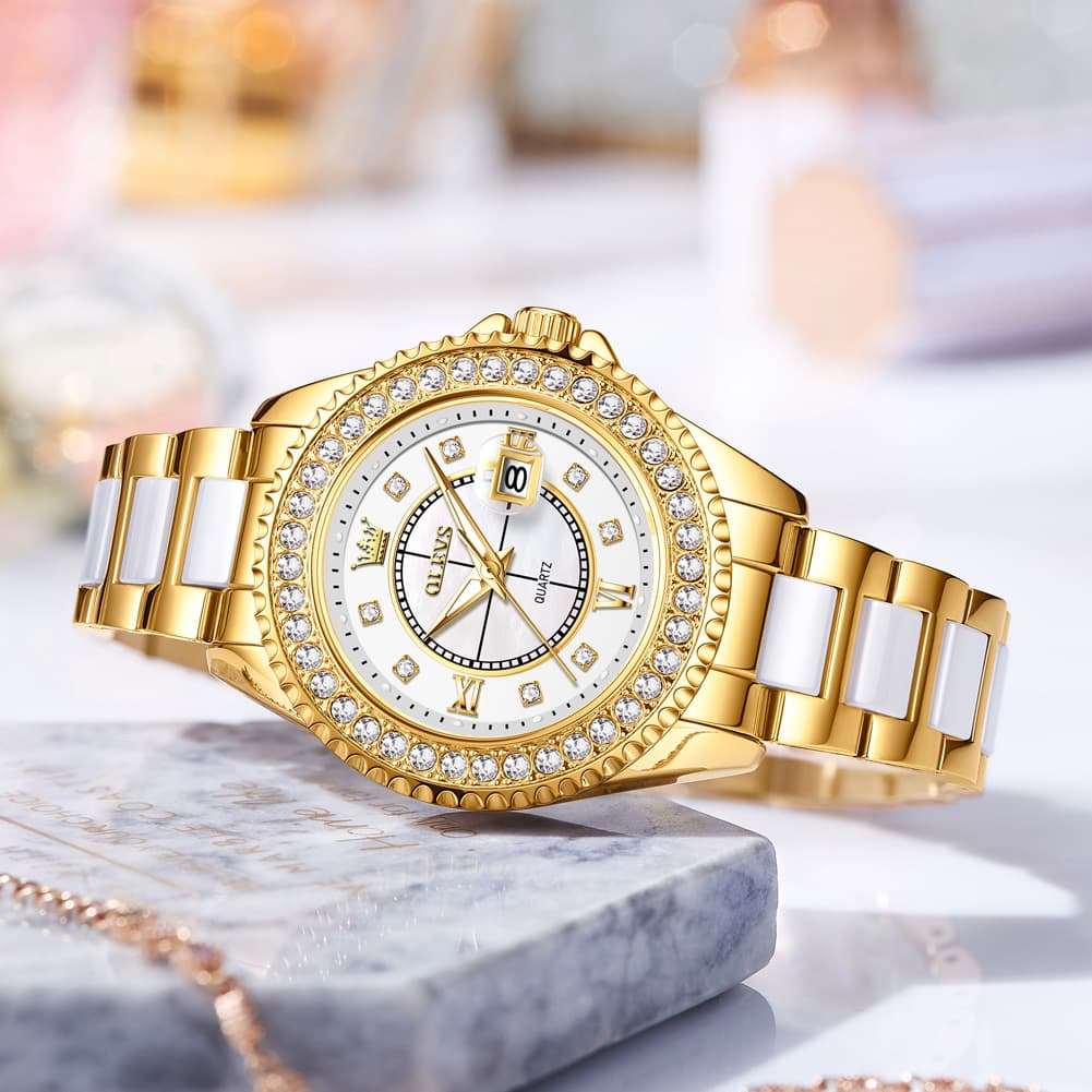 OLEVS Crystal Ceramic Luminous Quartz Watch for Women 3685