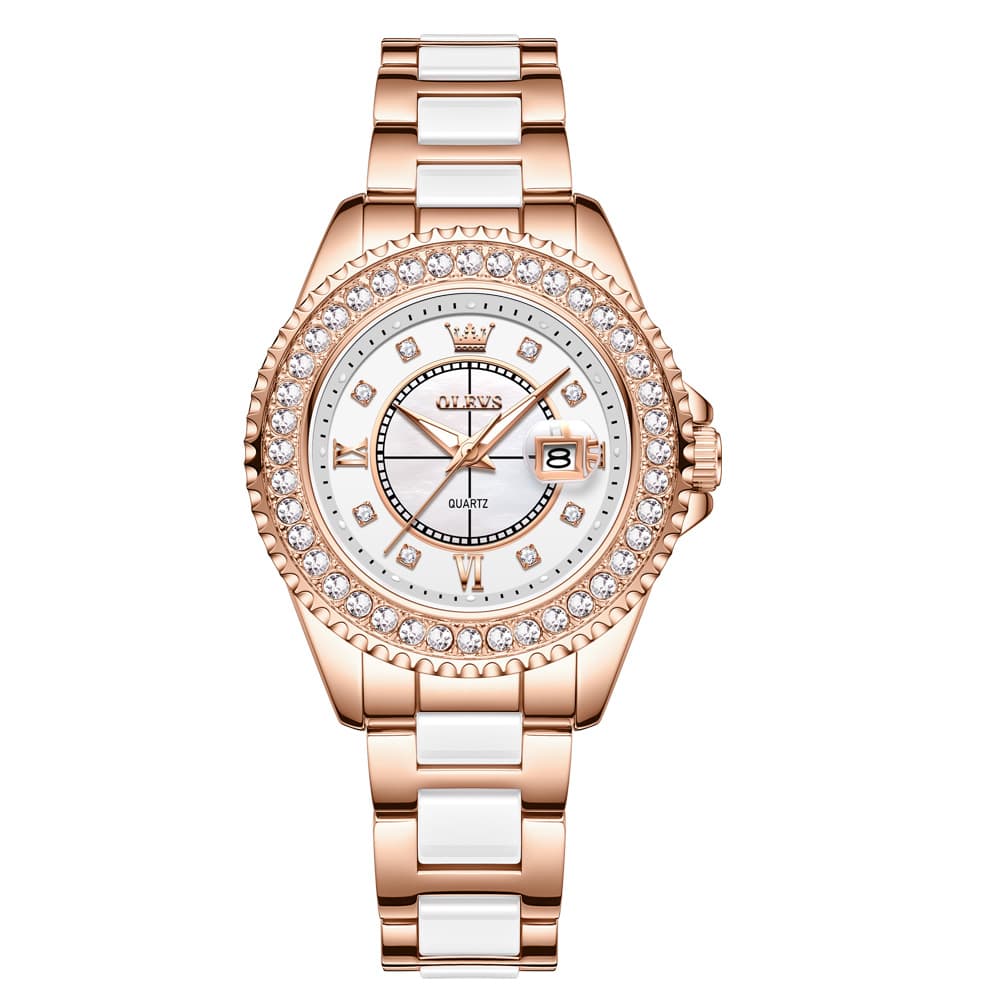 OLEVS Crystal Ceramic Luminous Quartz Watch for Women 3685 - Gold Watch | Olevs Watch Store