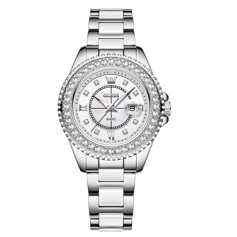 OLEVS Crystal Ceramic Luminous Quartz Watch for Women 3685 - Gold Watch | Olevs Watch Store