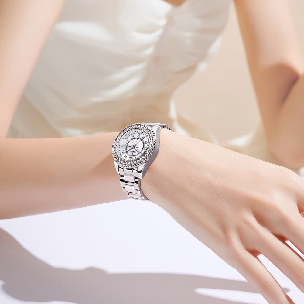 OLEVS Crystal Ceramic Luminous Quartz Watch for Women 3685 - Gold Watch | Olevs Watch Store