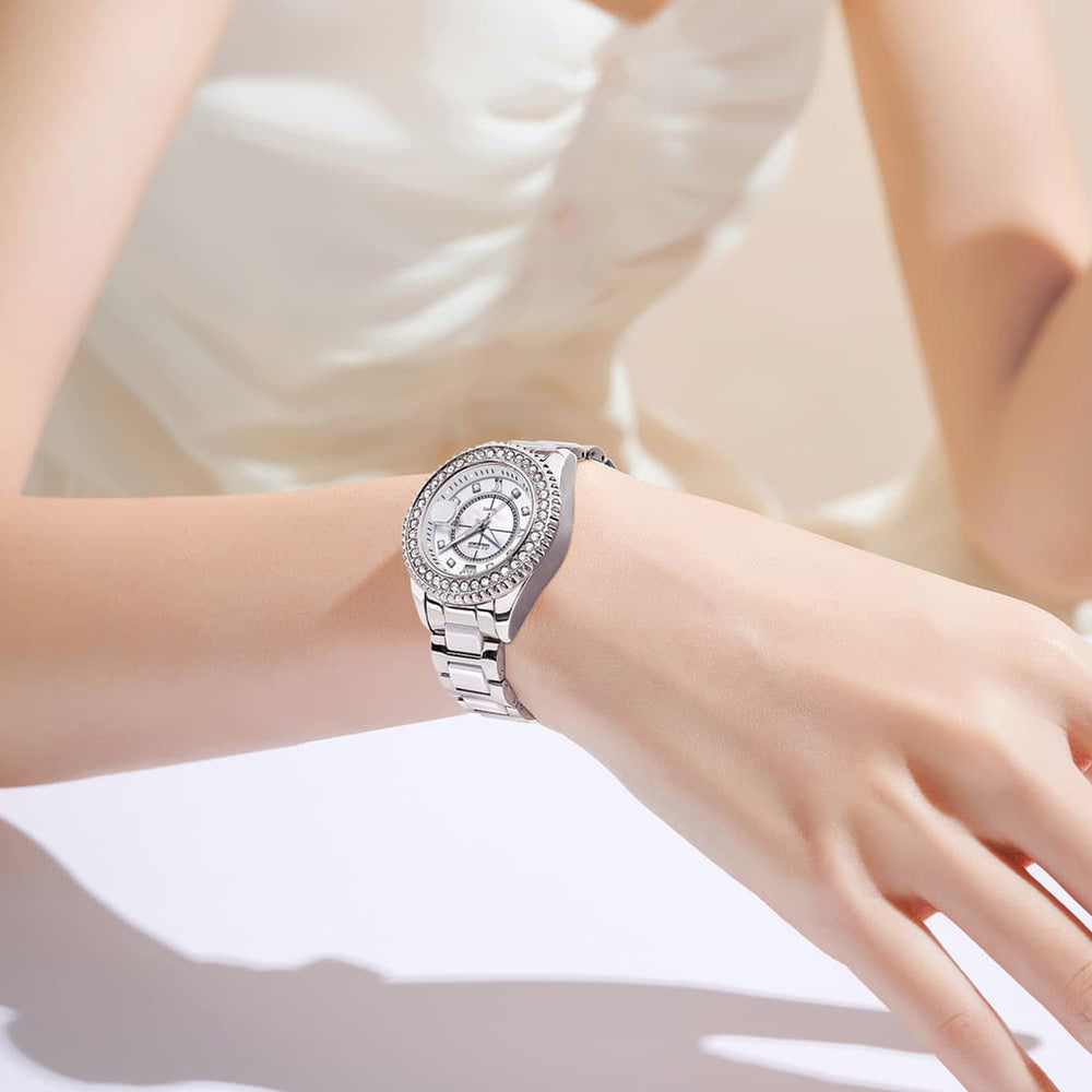 OLEVS Crystal Ceramic Luminous Quartz Watch for Women 3685 - Gold Watch | Olevs Watch Store