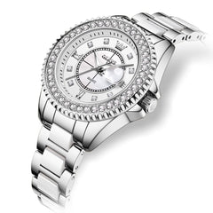 OLEVS Crystal Ceramic Luminous Quartz Watch for Women 3685 - Silver Watch | Olevs Watch Store