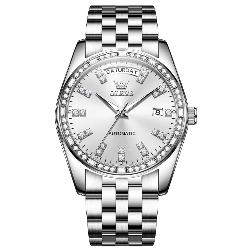 OLEVS Diamond Bezel Day Date Automatic Mechanical Watch 9802 for Men - Full Gold Watch | Olevs Watch Store
