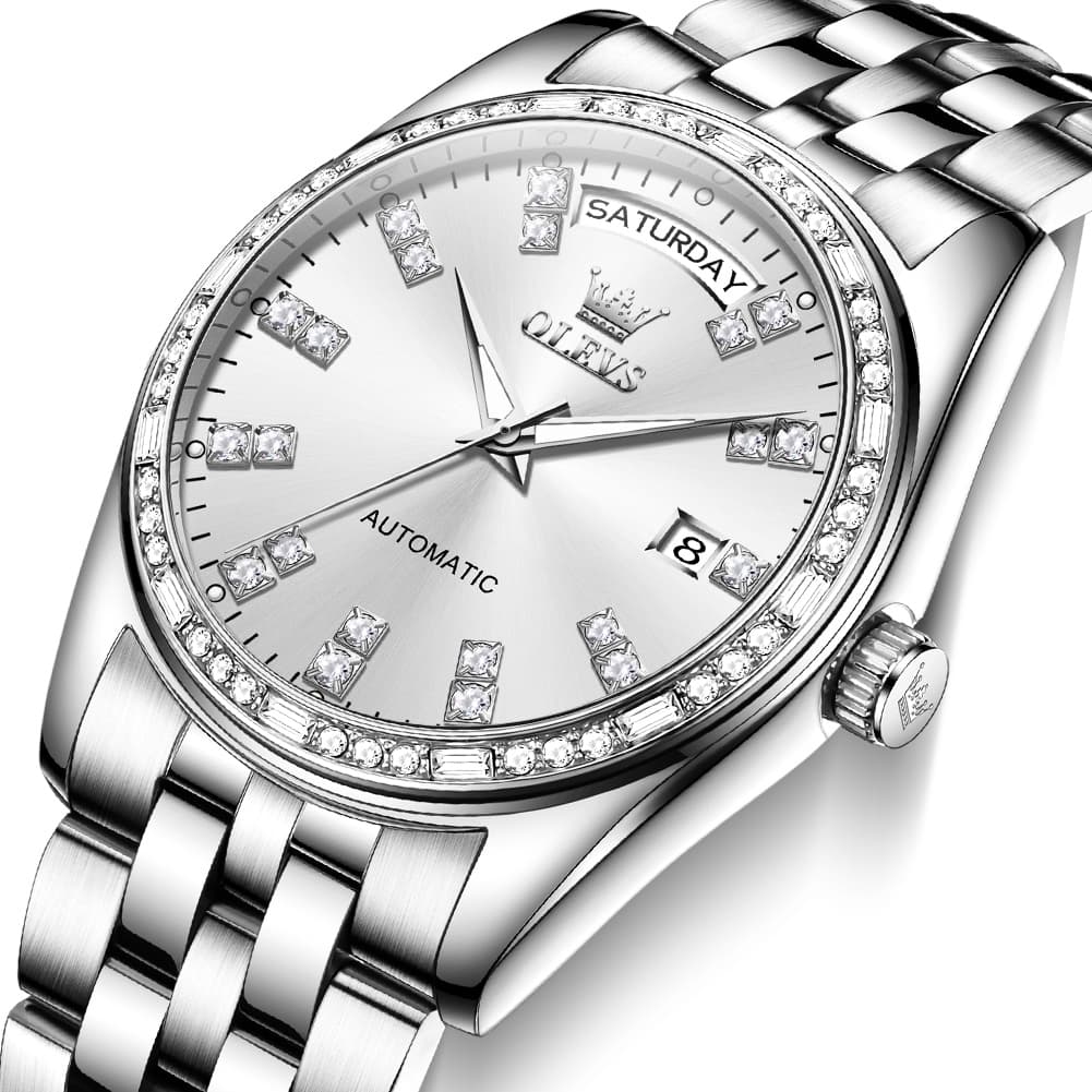 OLEVS Diamond Bezel Day Date Automatic Mechanical Watch 9802 for Men - Full Gold Watch | Olevs Watch Store