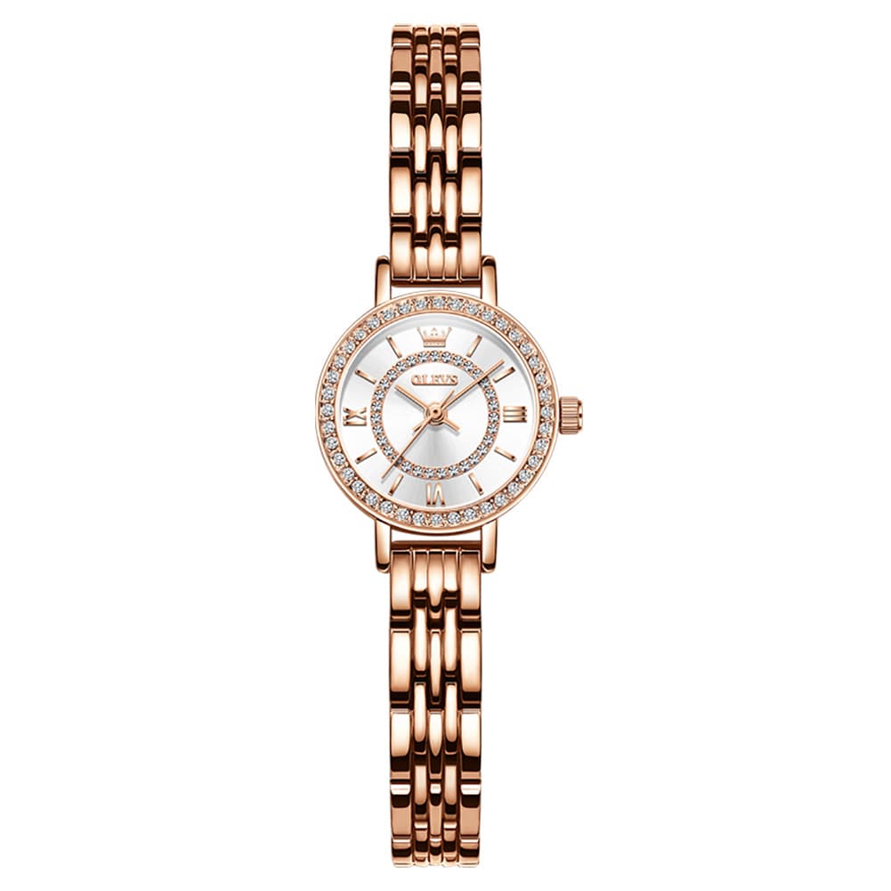 OLEVS Diamond Bezel Jewelry Bracelet Watch 5508 Petite Quartz for Women - Rose Gold Black Watch | Olevs Watch Store