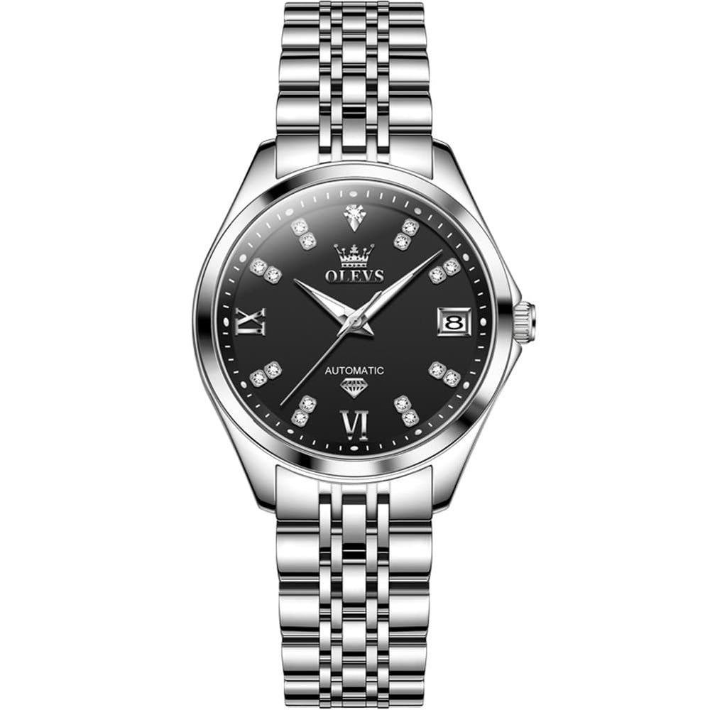 OLEVS Diamond Dial Automatic Mechanical Watch 9801 Date Display for Women - Two Tone Blue Watch | Olevs Watch Store