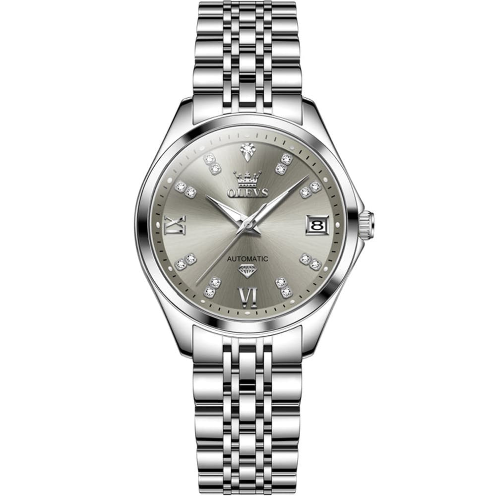 OLEVS Diamond Dial Automatic Mechanical Watch 9801 Date Display for Women - Two Tone Blue Watch | Olevs Watch Store