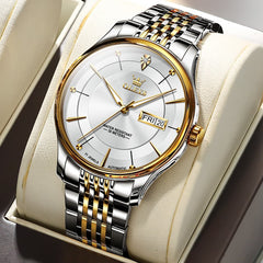 OLEVS Diamond Dial Day Date Automatic Mechanical Watch 9927 for Men - Two Tone White Watch | Olevs Watch Store