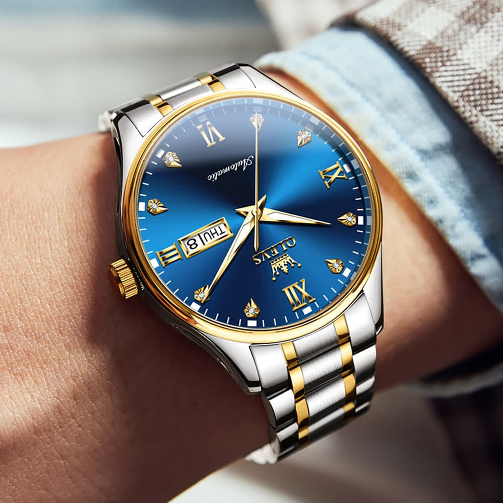 OLEVS Diamond Dial Day Date Automatic Mechanical Watch 9955 for Men - All Gold Watch | Olevs Watch Store
