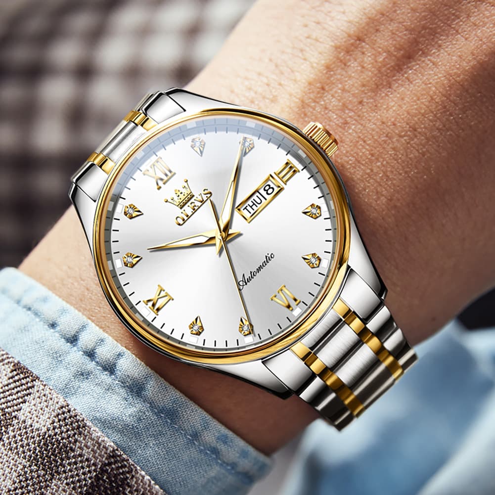 OLEVS Diamond Dial Day Date Automatic Mechanical Watch 9955 for Men - All Gold Watch | Olevs Watch Store