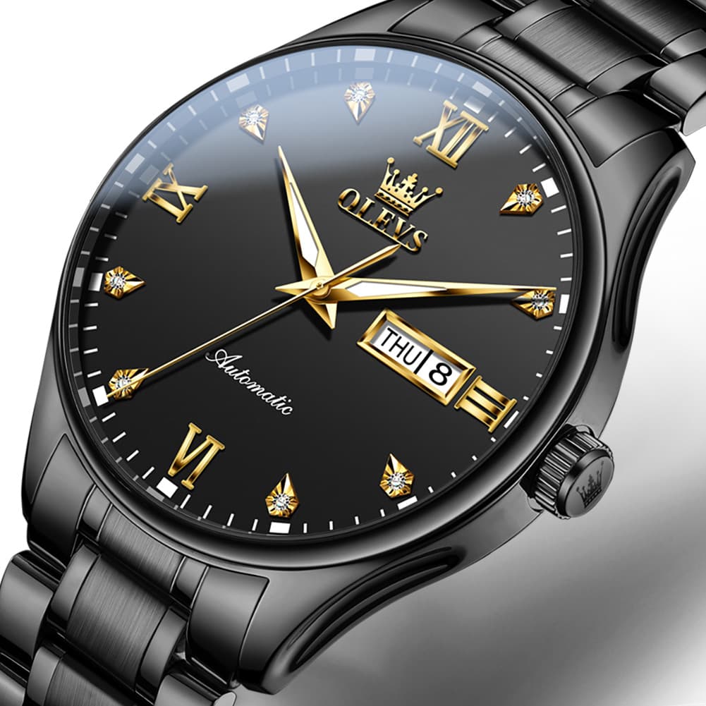 OLEVS Diamond Dial Day Date Automatic Mechanical Watch 9955 for Men - All Gold Watch | Olevs Watch Store