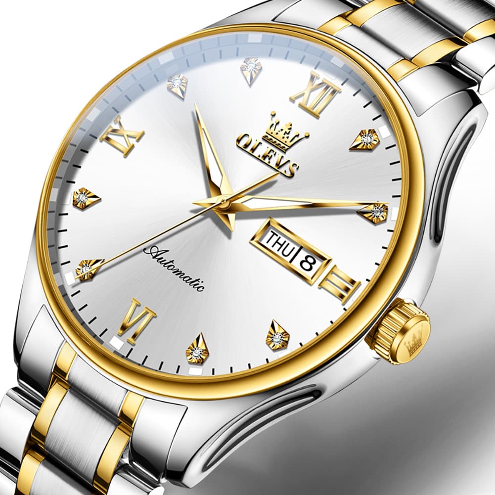 OLEVS Diamond Dial Day Date Automatic Mechanical Watch 9955 for Men - All Gold Watch | Olevs Watch Store