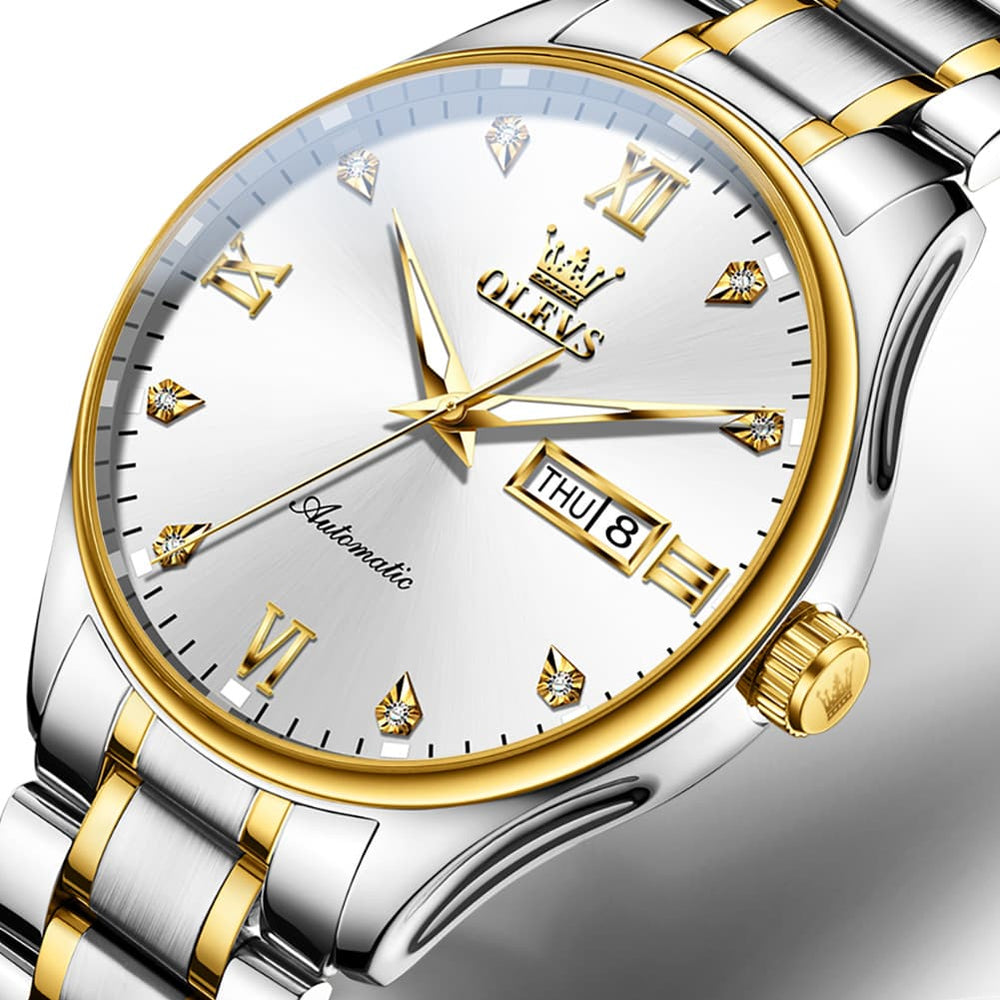 OLEVS Diamond Dial Day Date Automatic Mechanical Watch 9955 for Men - All Gold Watch | Olevs Watch Store