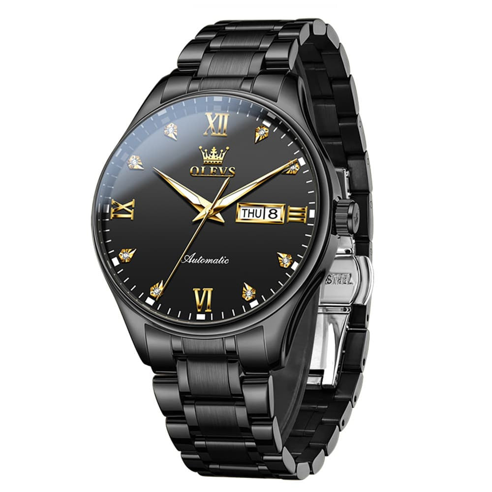 OLEVS Diamond Dial Day Date Automatic Mechanical Watch 9955 for Men - All Gold Watch | Olevs Watch Store