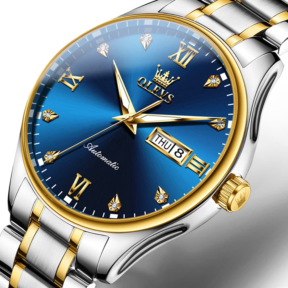 OLEVS Diamond Dial Day Date Automatic Mechanical Watch 9955 for Men - All Gold Watch | Olevs Watch Store