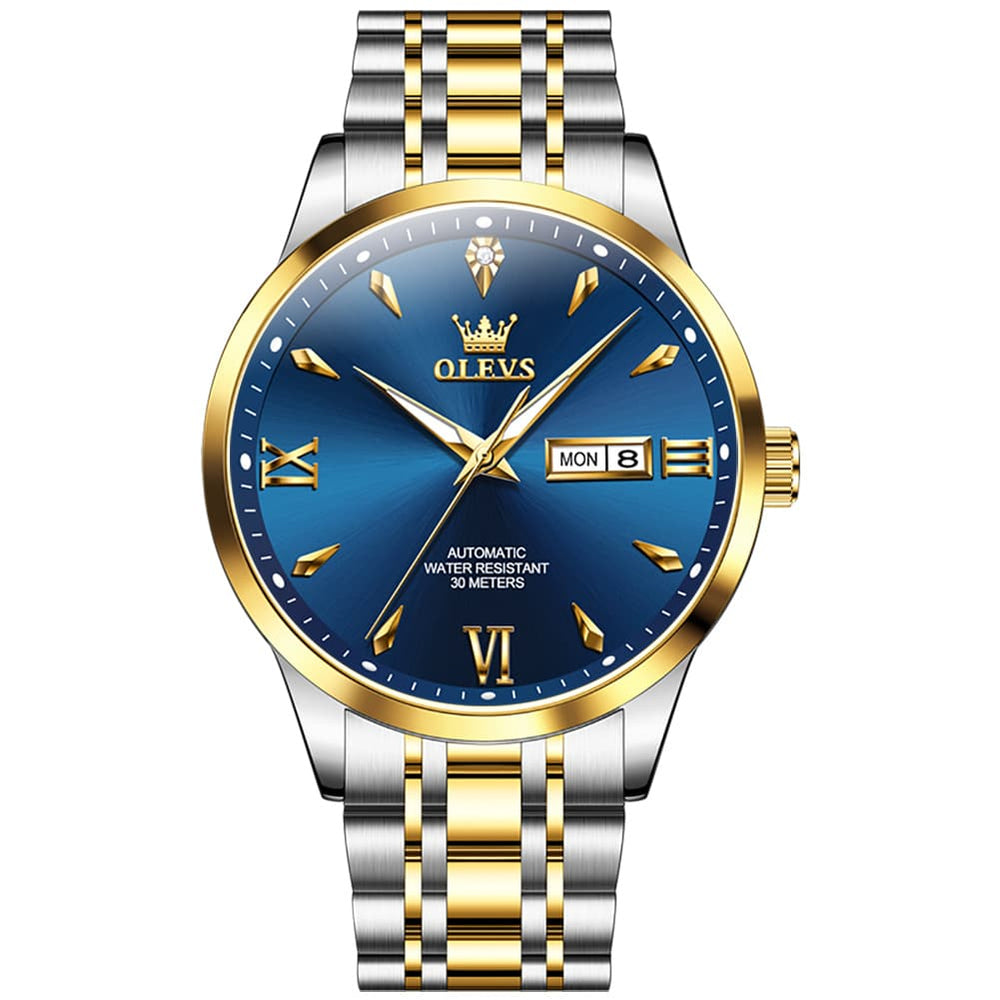 OLEVS Diamond Dial Day Date Automatic Mechanical Watch 9956 for Men - Silver White Watch | Olevs Watch Store