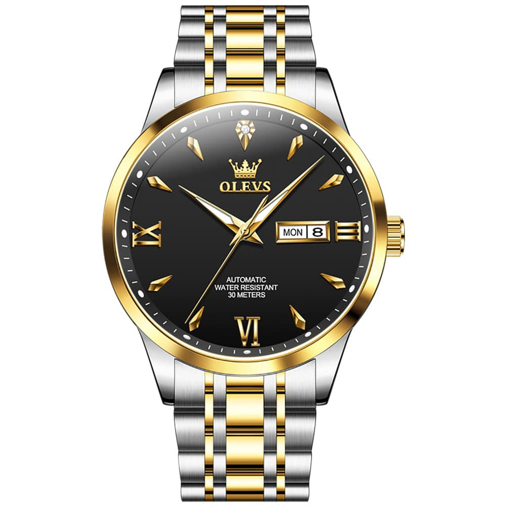 OLEVS Diamond Dial Day Date Automatic Mechanical Watch 9956 for Men - Silver White Watch | Olevs Watch Store