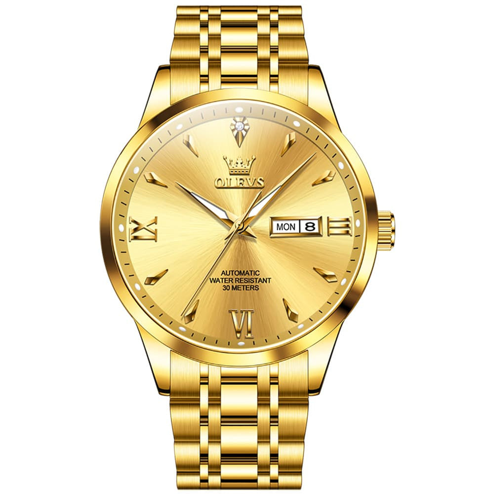 OLEVS Diamond Dial Day Date Automatic Mechanical Watch 9956 for Men - Silver White Watch | Olevs Watch Store