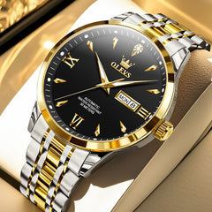OLEVS Diamond Dial Day Date Automatic Mechanical Watch 9956 for Men - Two Tone Black Watch | Olevs Watch Store